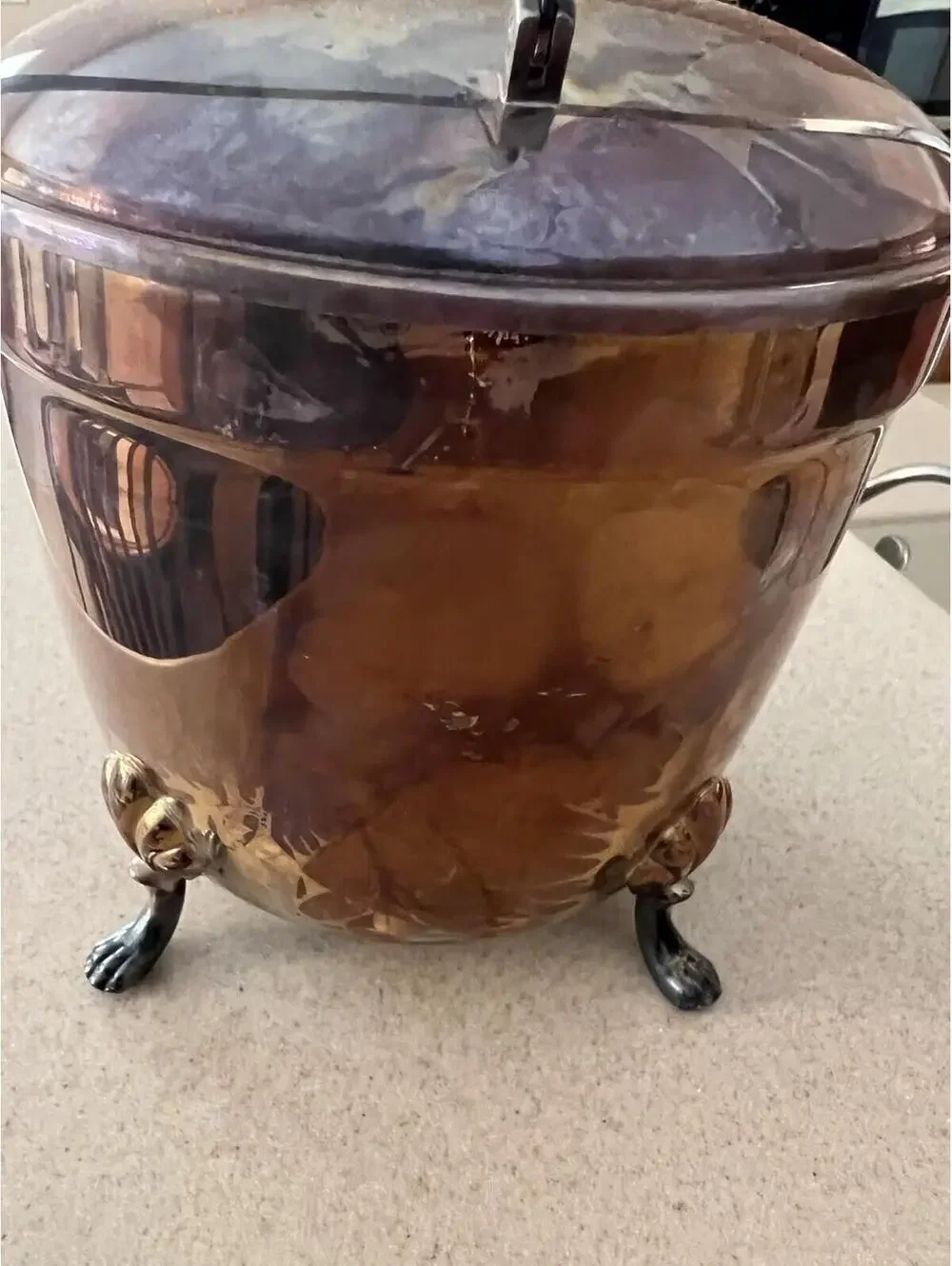 Vintage Cresent Silver Plate Swing Top Lined Ice Bucket Beautiful Patina Thermos